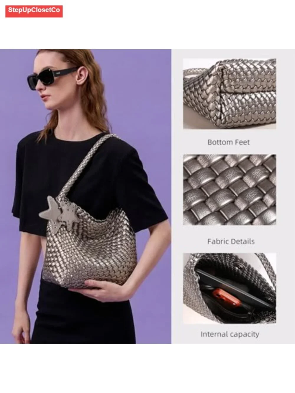 Woven Hobo Bag - Handcrafted Cross Weave Faux Leather Shoulder Tote